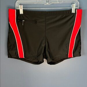 CharmLeaks swim shorts sz 2XL, interior panties, elastic & drawstring waist